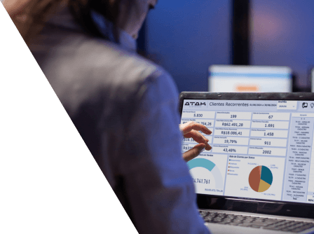Profissionais analisando dashboards e indicadores do BI Atak